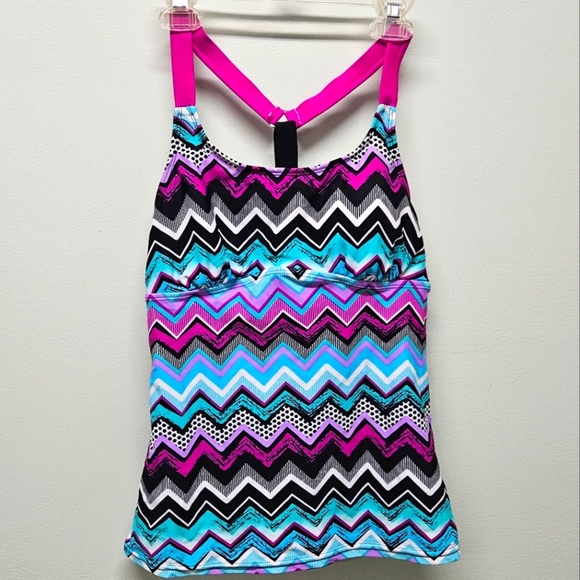 Dokotoo Tankini Swim Top Striped Racerback Geometric Pattern Pink Black Sz Small - Picture 5 of 10